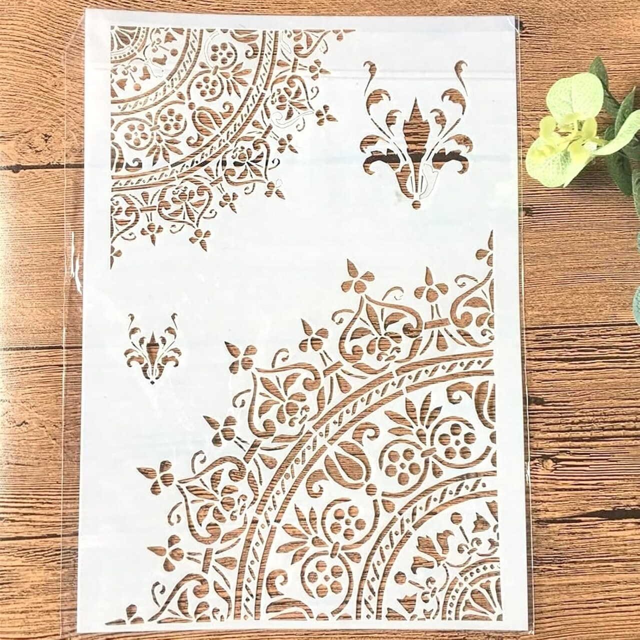 A4 Reusable Mandala 1/4 Wheel Stencil (8.3 x 11.7 Inch) – Vintage Round Arrow Layering Template for DIY Wall Art, Wood, Scrapbook & Home Crafts